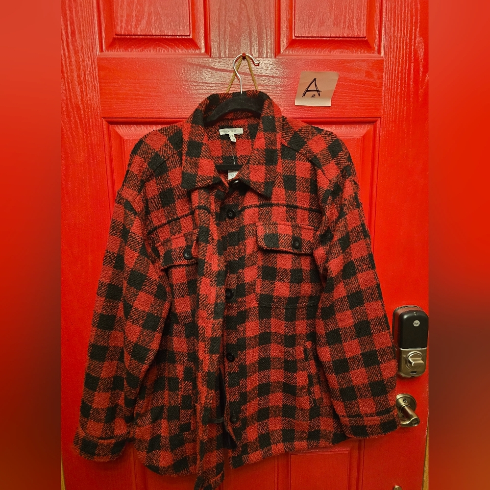 Maurices Red and Black Plaid Shirt Jacket